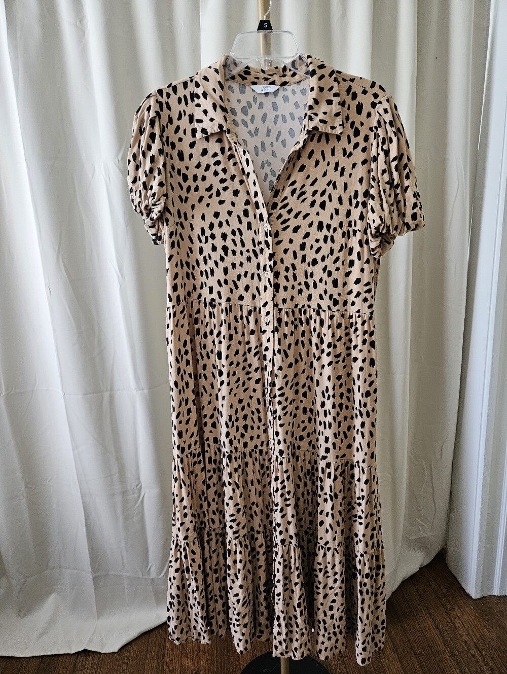 Crown & Ivy Cheetah Spot Empire Waist Tiered Dress Women's Large - Picture 2 of 6